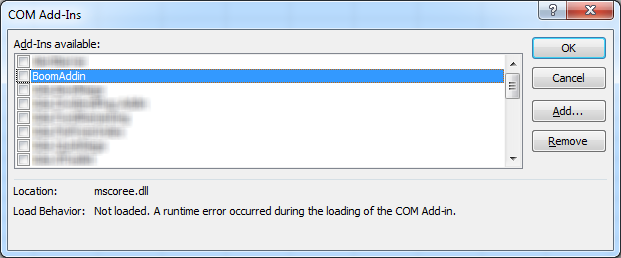 Excel COM addin error